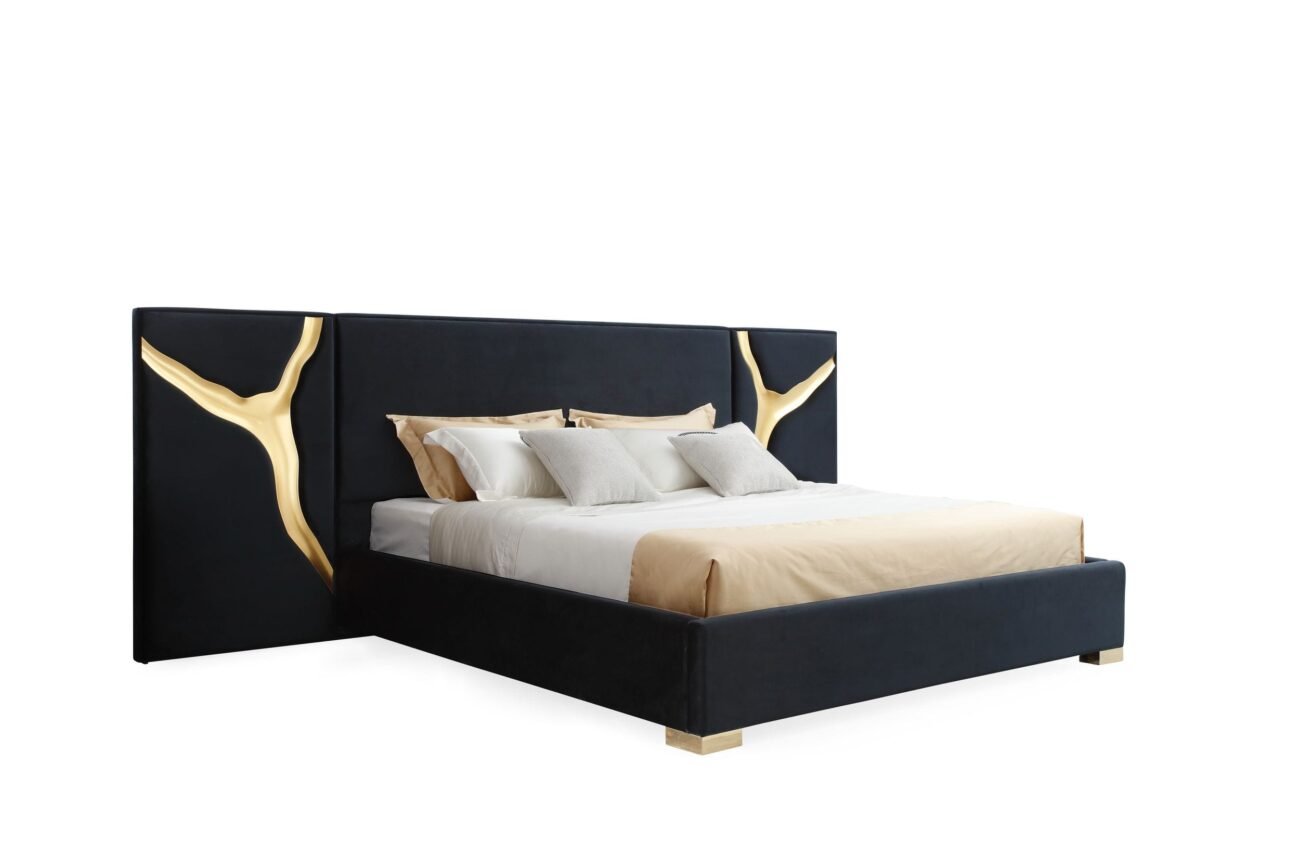 Modrest Aspen - Modern Black + Gold Bed + Nightstands - Image 2