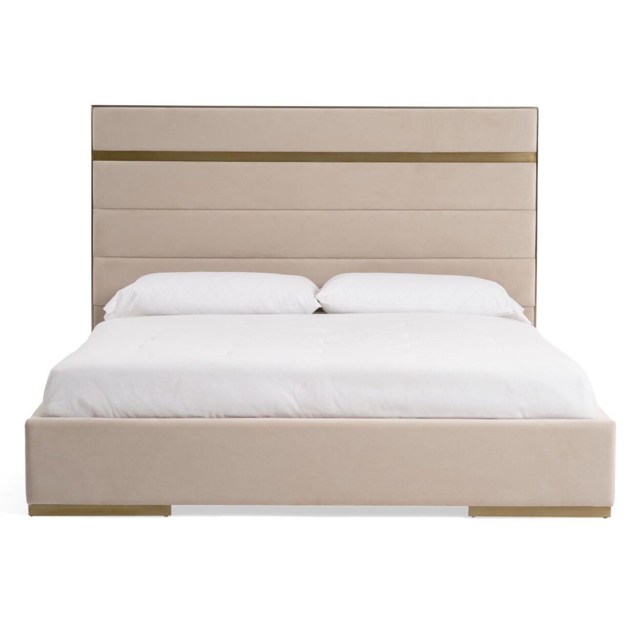 California King Modrest Cartier - Modern Beige Velvet + Brushed Brass 4-Piece Bedroom Set - Image 2