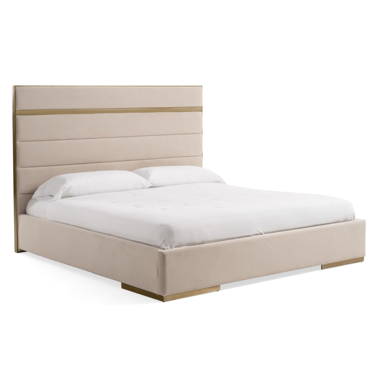 California King Modrest Cartier - Modern Beige Velvet + Brushed Brass 4-Piece Bedroom Set - Image 3