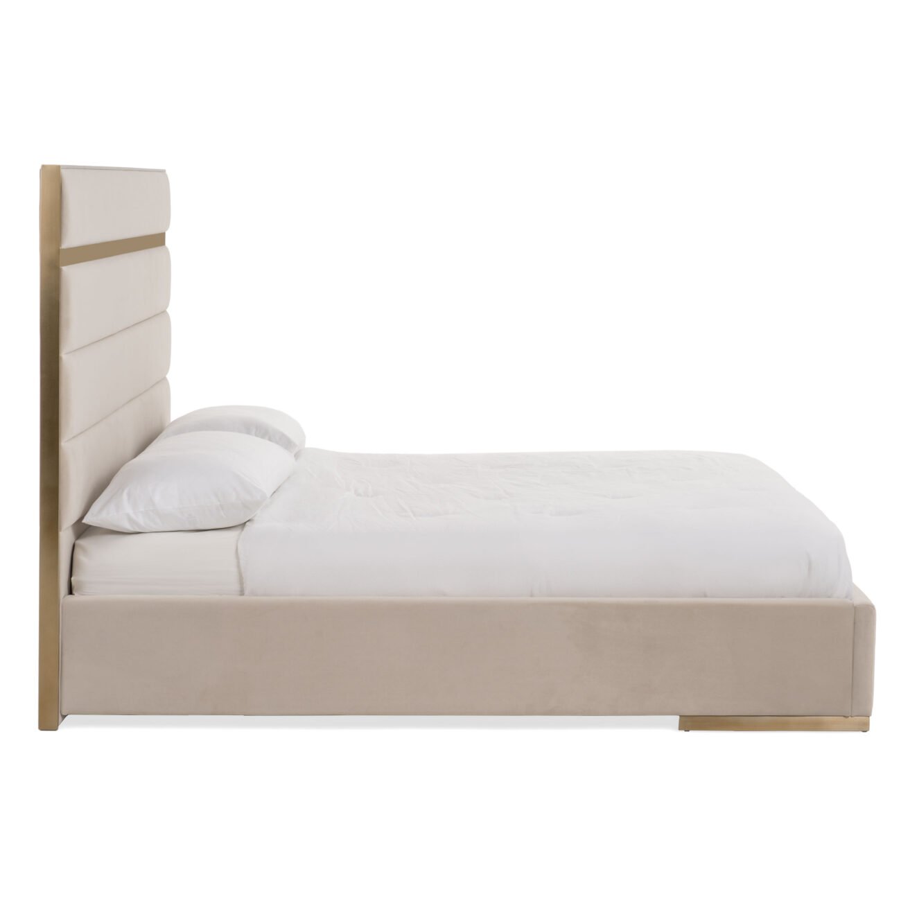 California King Modrest Cartier - Modern Beige Velvet + Brushed Brass 4-Piece Bedroom Set - Image 4