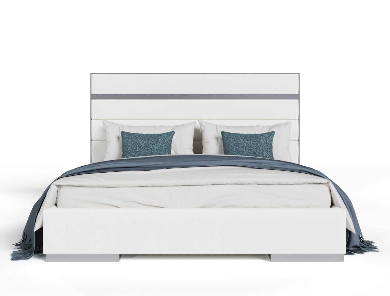Eastern King Modrest Cartier - Modern White Vegan Leather + Stainless Steel 4-Piece Bedroom Set - Image 2