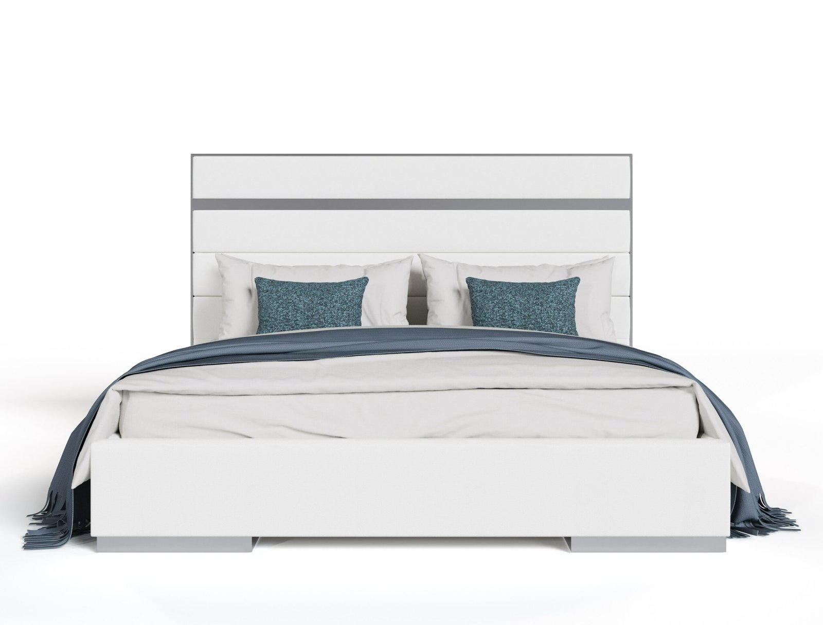 Eastern King Modrest Cartier - Modern White Vegan Leather + Stainless Steel 4-Piece Bedroom Set - Image 2
