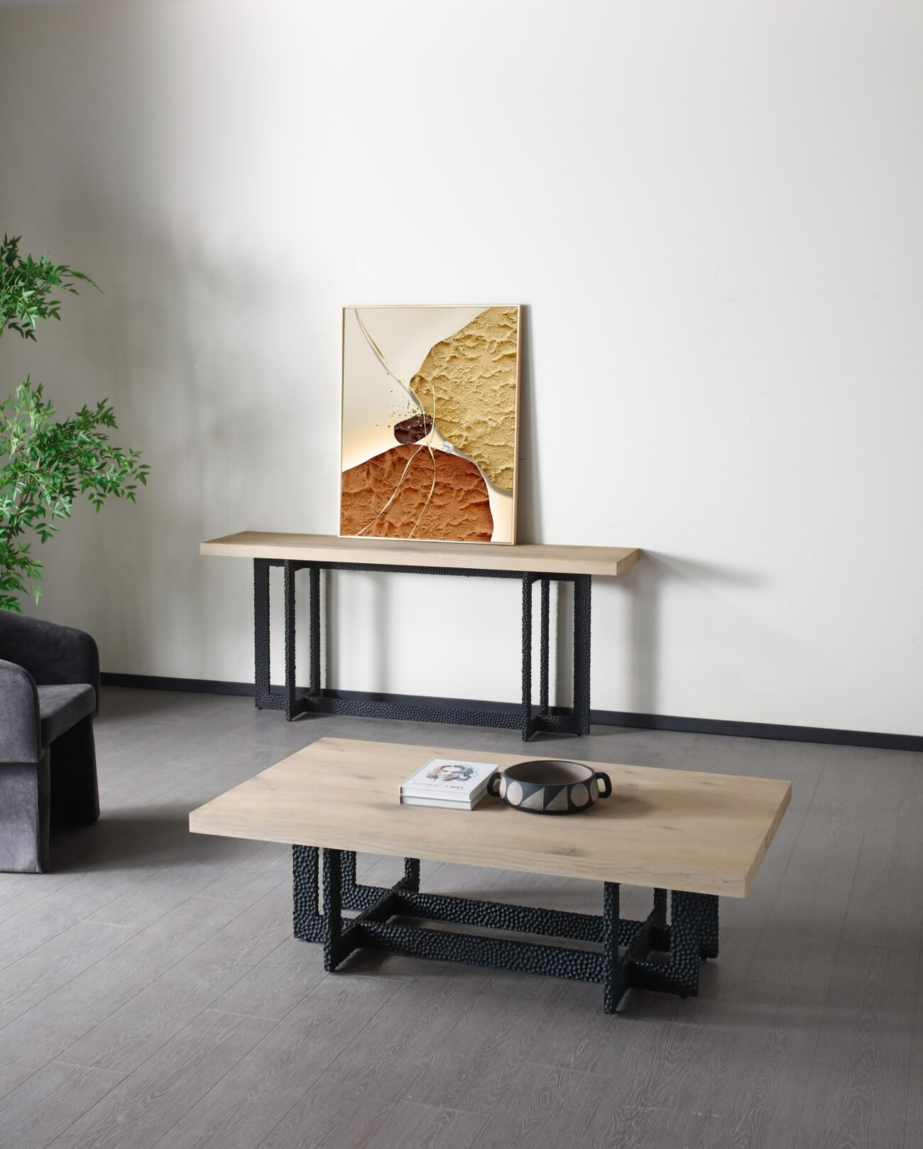 Modrest K8963 - Sample - Natural Oak + Black Metal Console Table
