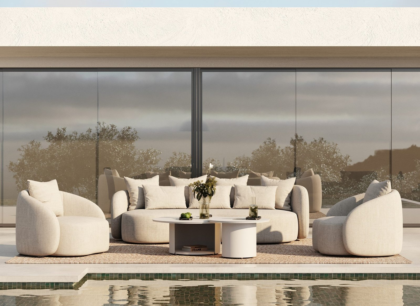 Renava Tabarca - Outdoor Beige Fabric 4 Seat Sofa + 2 Chairs