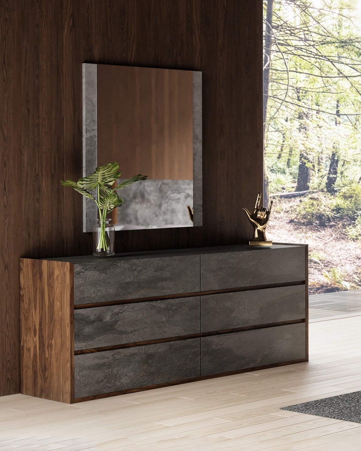 Eastern King Nova Domus Rado - Modern Walnut & Volcanic Slate 4-Piece Bedroom Set - Image 3