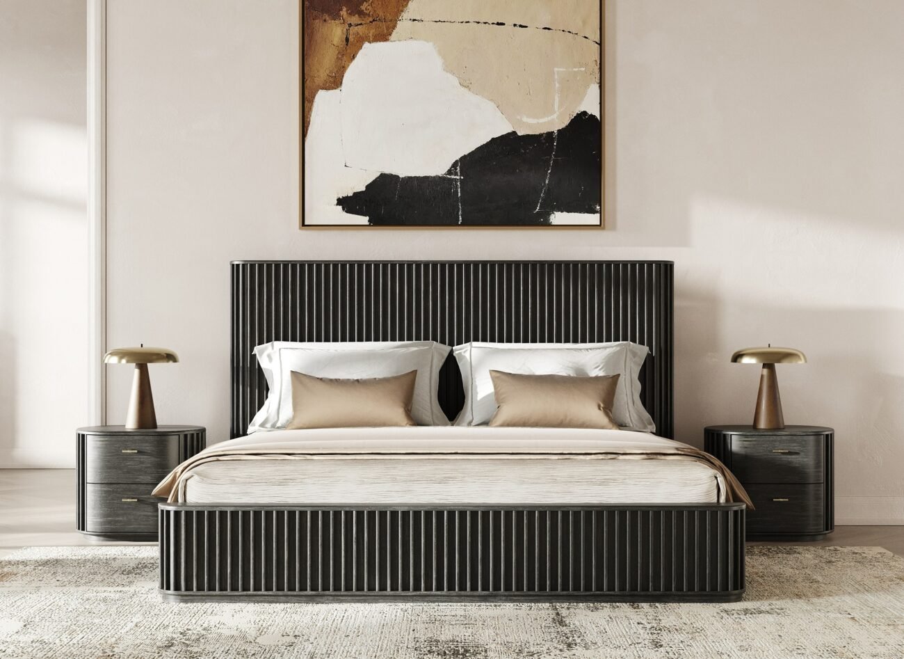 Eastern King Modrest Fields - Modern Black Acacia Bedroom Set
