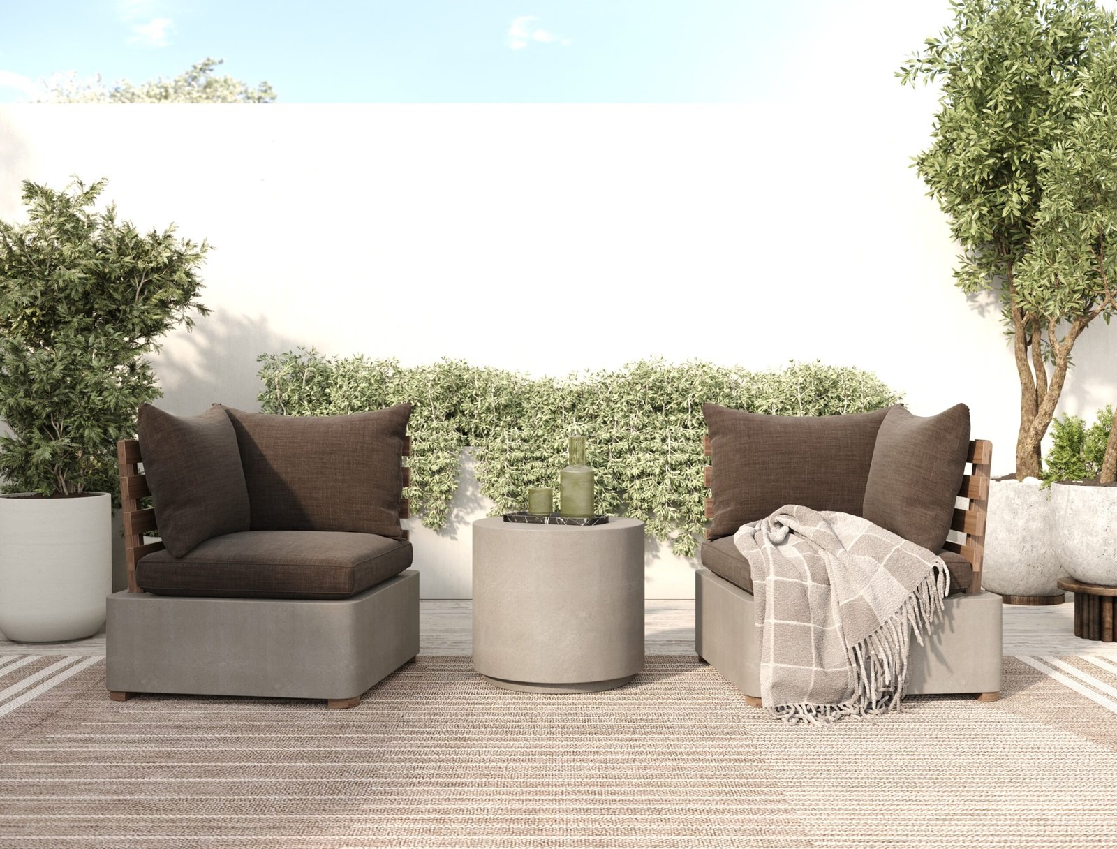 Renava Garza Outdoor Concrete & Teak 2-Piece Corner Set