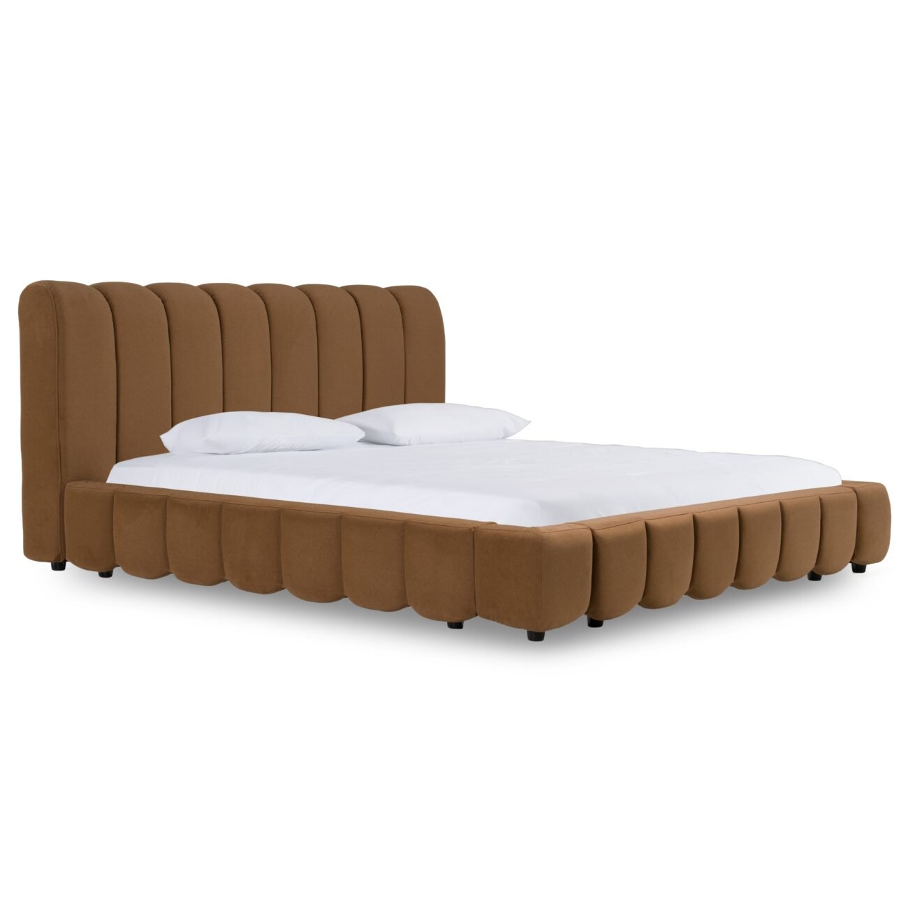 Eastern King Modrest Harris + Roma - Modern Brown Fabric + Faux Travertine 4-Piece Bedroom Set - Image 4