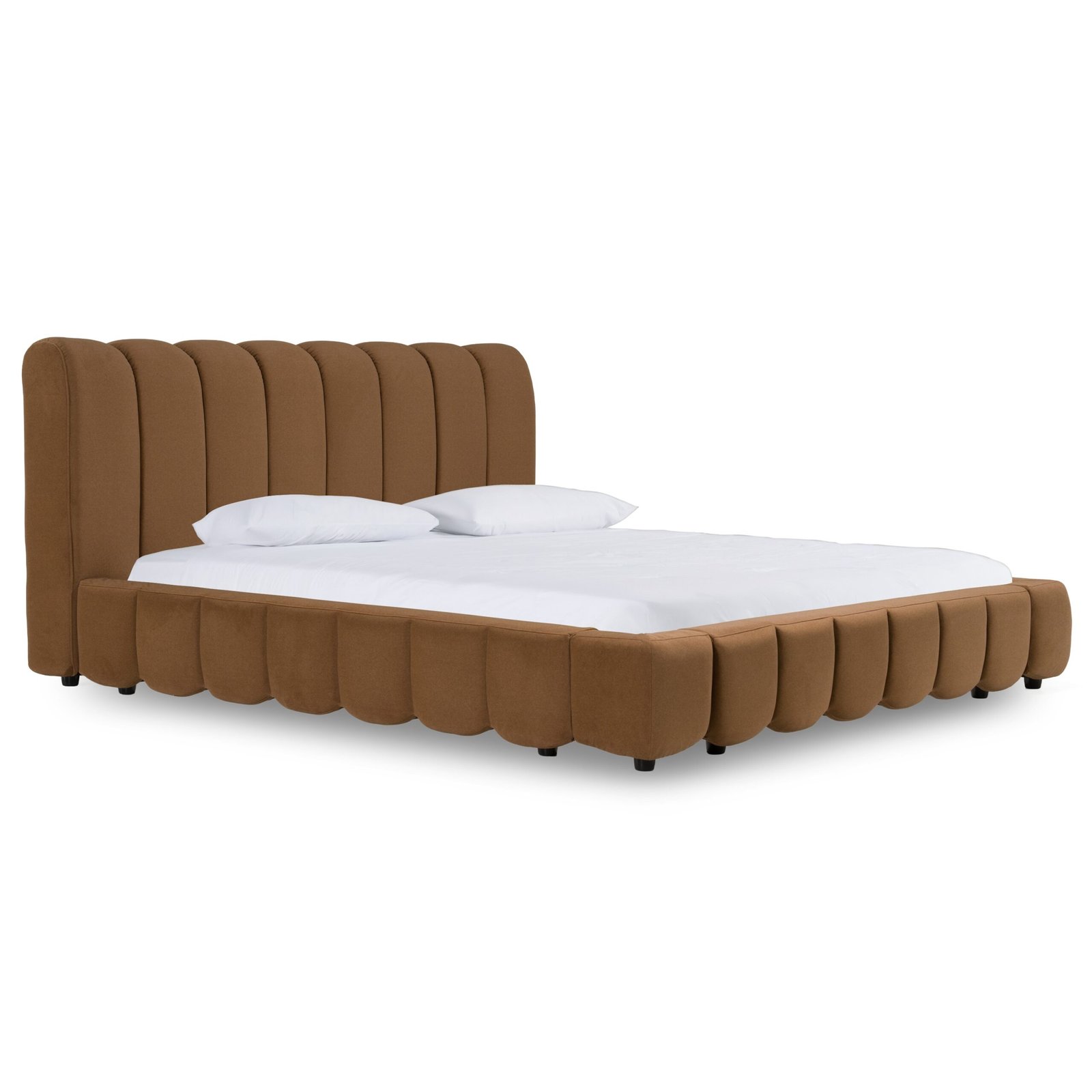 Eastern King Modrest Harris + Roma - Modern Brown Fabric + Faux Travertine 4-Piece Bedroom Set - Image 4