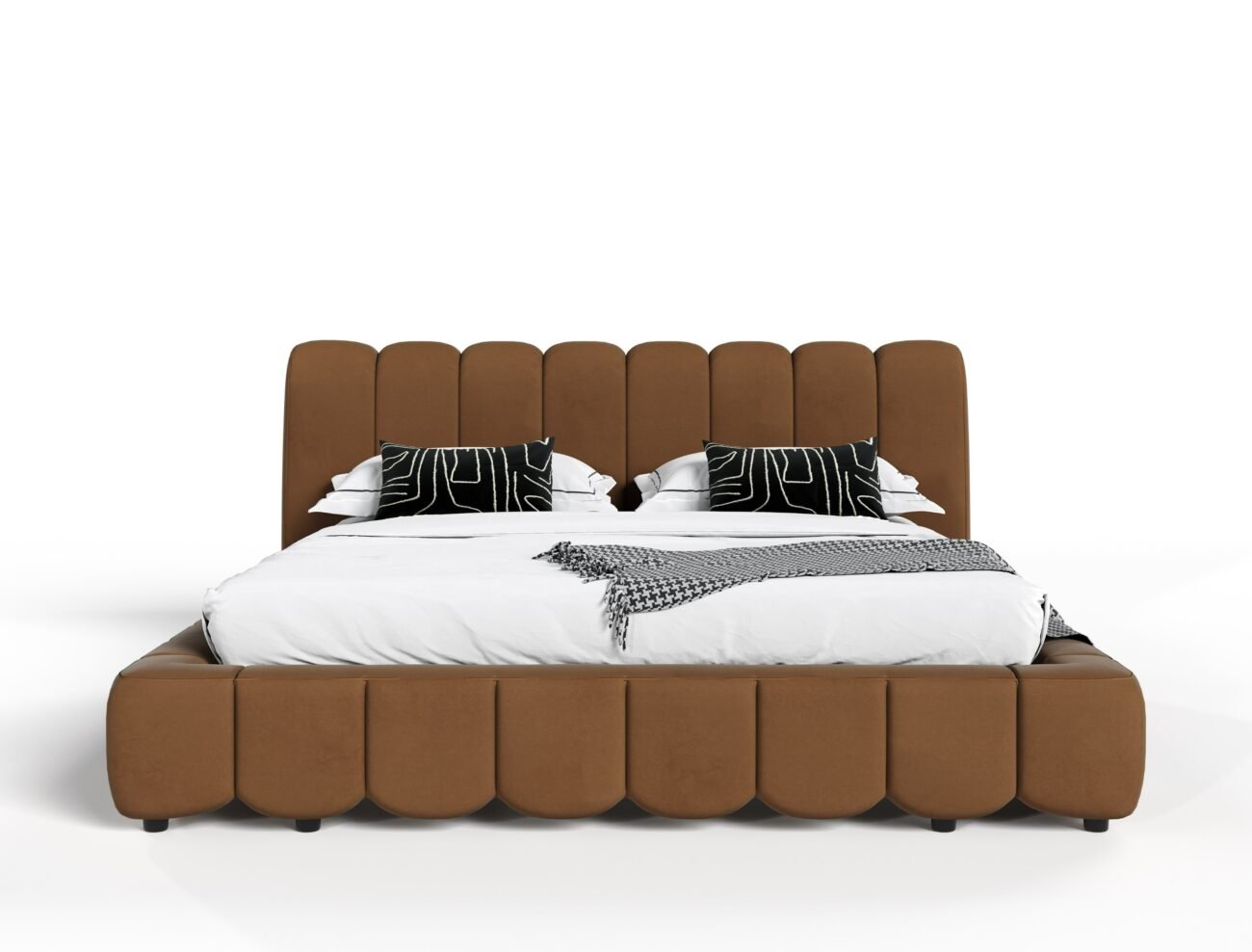 Eastern King Modrest Harris + Roma - Modern Brown Fabric + Faux Travertine 4-Piece Bedroom Set - Image 2