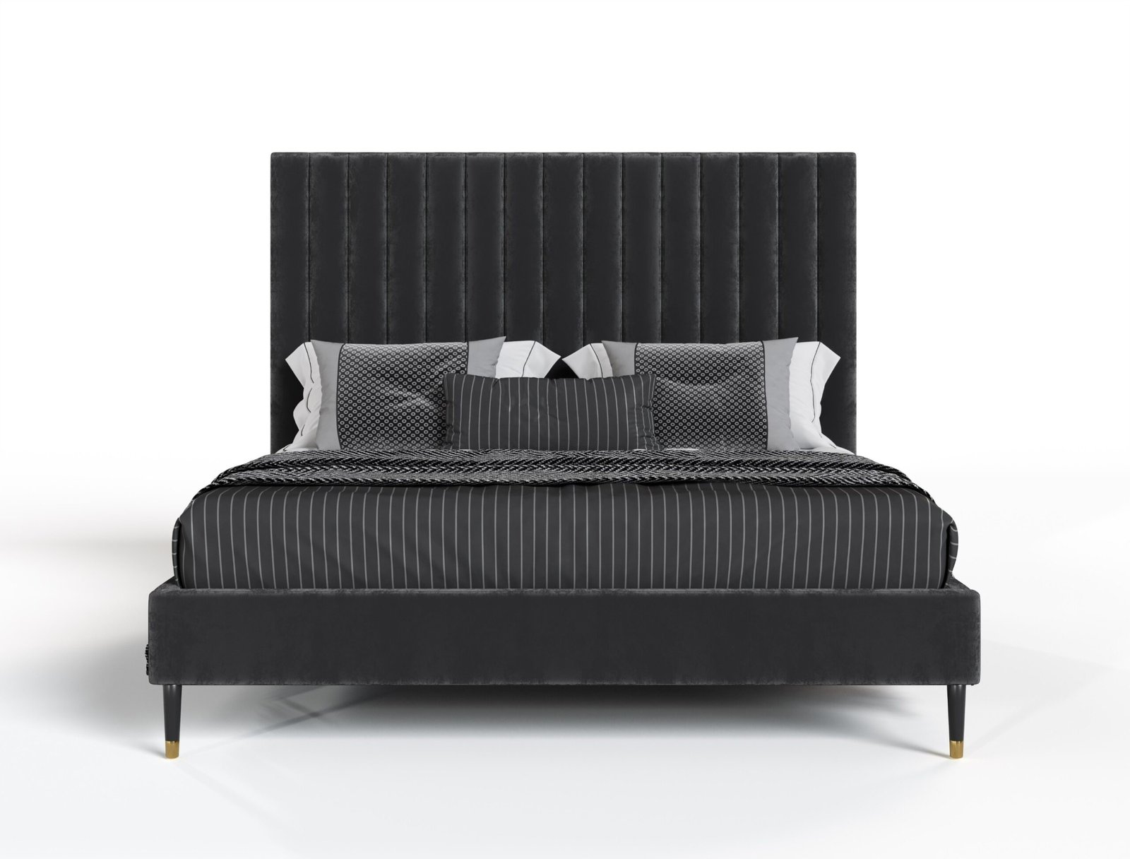 Modrest Hemlock Howard- Modern Dark Grey Velvet and Shagreen Grey Q Bedroom Set - Image 3