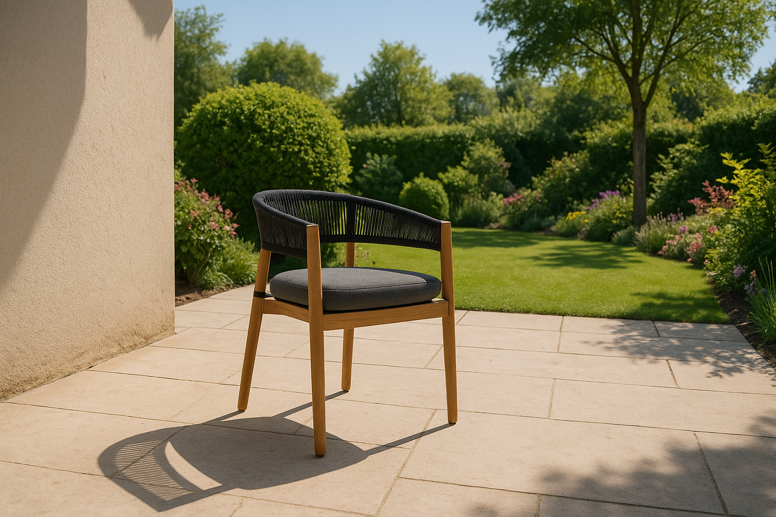 Renava Kamari - Outdoor Grey Olefin Fabric + Teak Dining Chair (Set of 2)