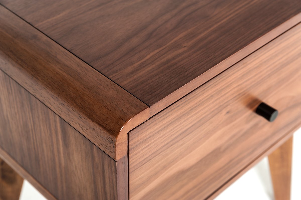 Modrest Carmen + Marshall Mid-Century Modern Walnut Bed + Nightstands Set - Image 5