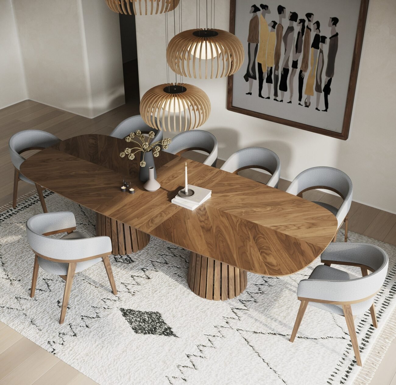 Modrest Truman - Mid-Century Modern Walnut Extendable Dining Table + 6 Chairs Set - Image 2