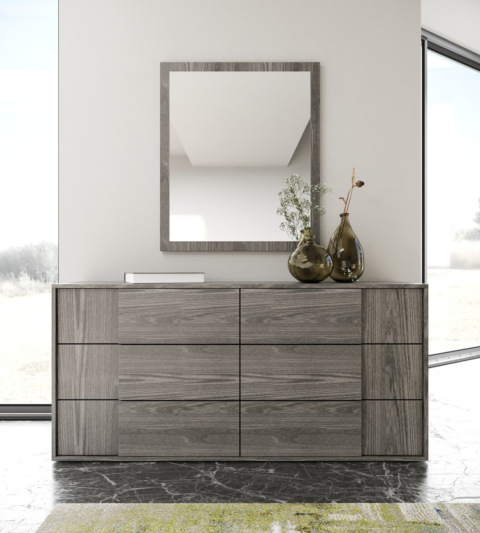 Eastern King Modrest Byrne + Asus - Modern Grey Fabric + Elm Grey 4-Piece Bedroom Set - Image 3