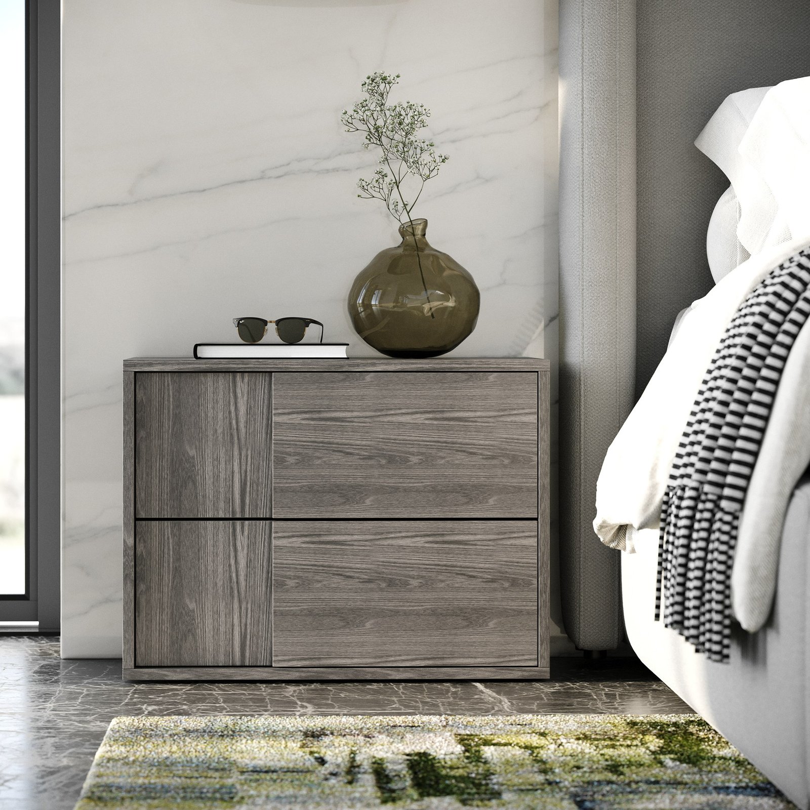 Eastern King Modrest Byrne + Asus - Modern Grey Fabric + Elm Grey 4-Piece Bedroom Set - Image 4