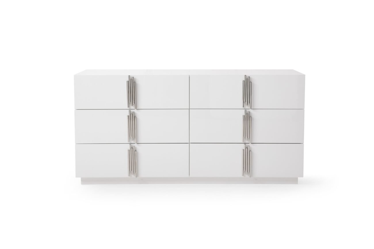 Queen Modrest Token - Modern White + Stainless Steel 4-Piece Bedroom Set - Image 3