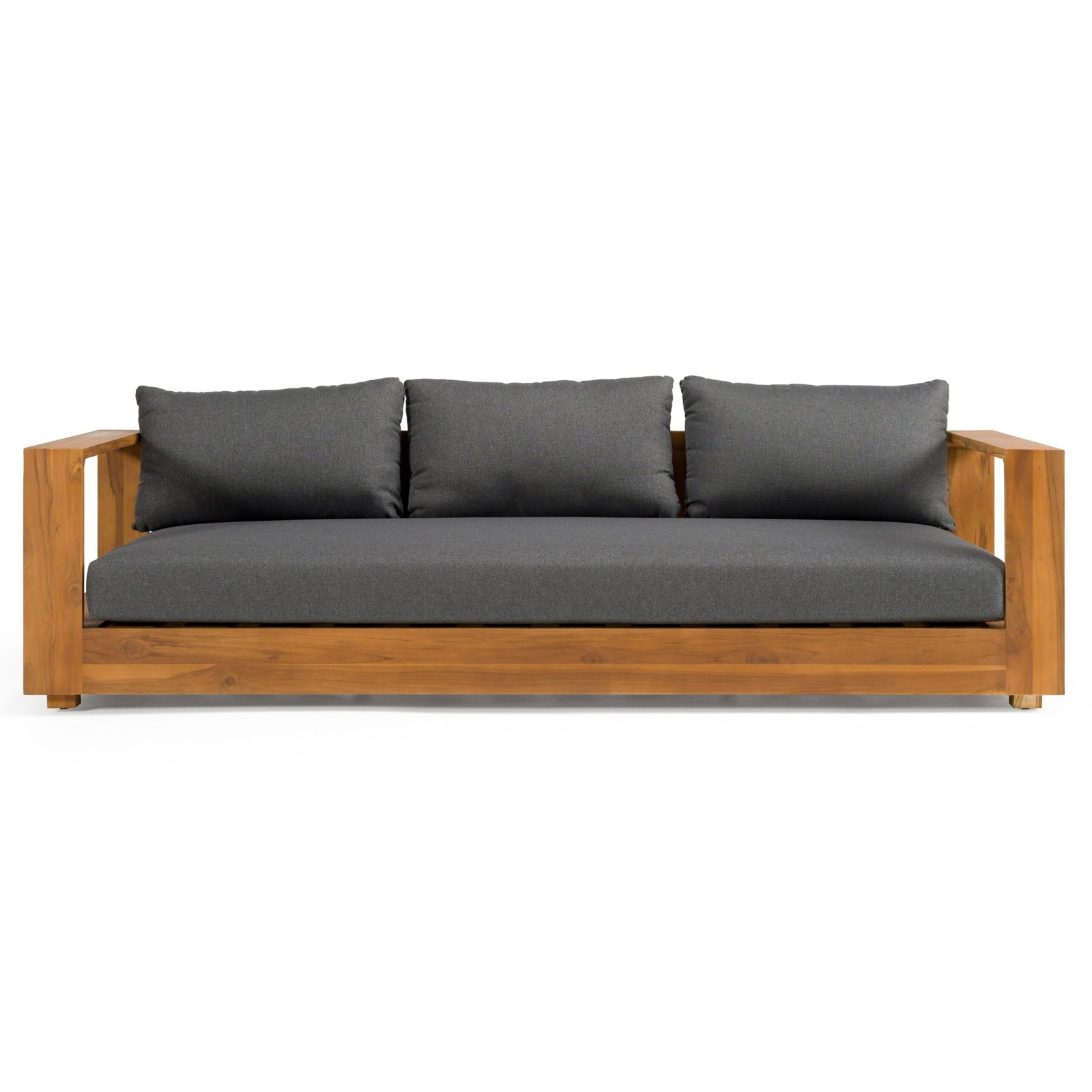 Renava Santorini - Outdoor Grey Olefin Fabric + Natural Teak Sofa Set