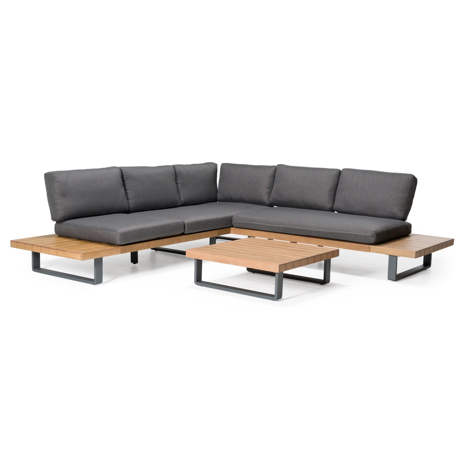 Renava Skaros - Outdoor Grey Olefin Fabric + Eucalyptus Sectional Sofa + Coffee Table Set - Image 3