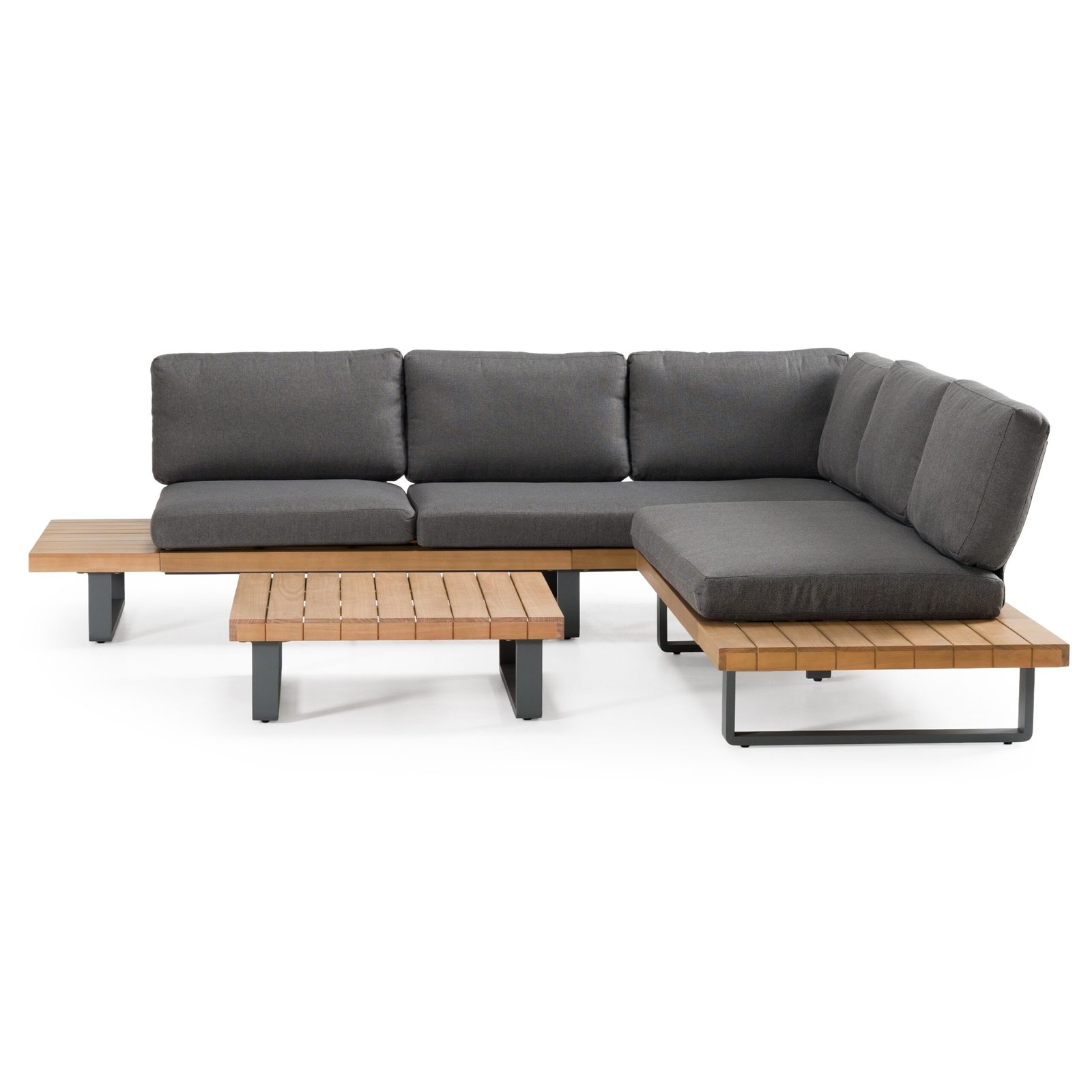 Renava Skaros - Outdoor Grey Olefin Fabric + Eucalyptus Sectional Sofa + Coffee Table Set - Image 5