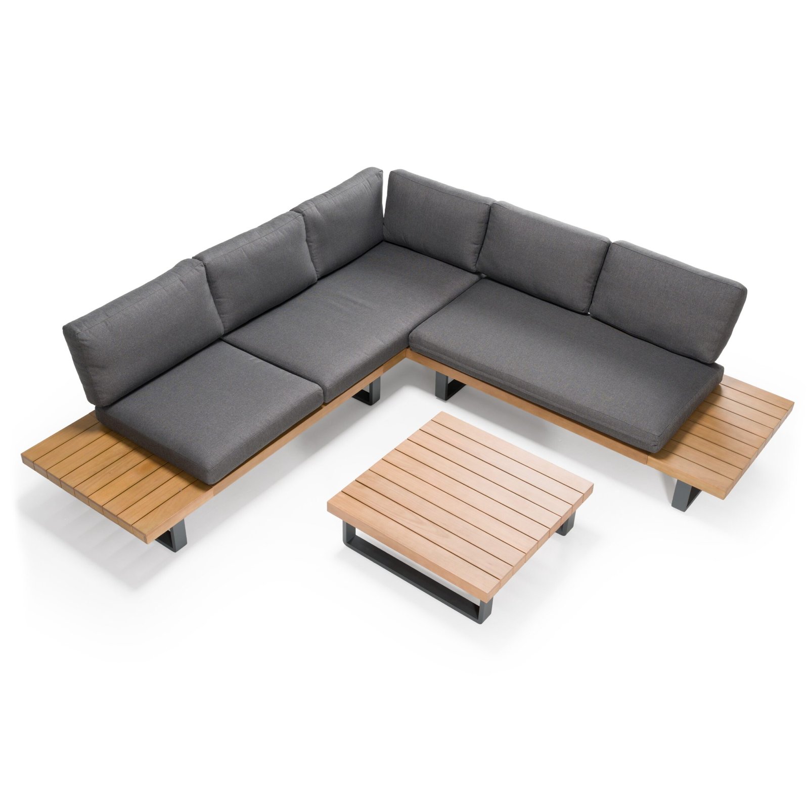 Renava Skaros - Outdoor Grey Olefin Fabric + Eucalyptus Sectional Sofa + Coffee Table Set - Image 4