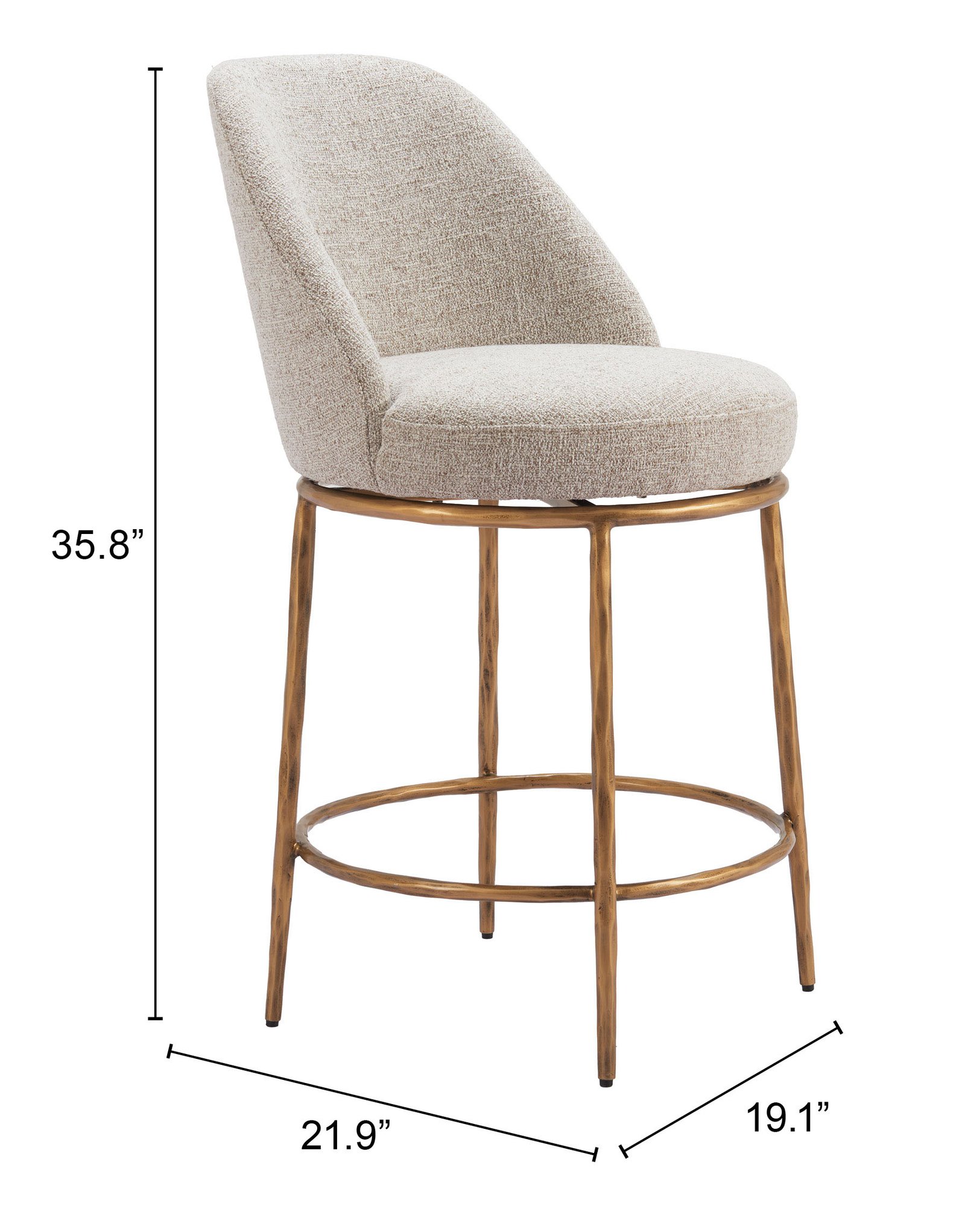 Nordhavn Swivel Counter Stool Beige & Gold - Image 9