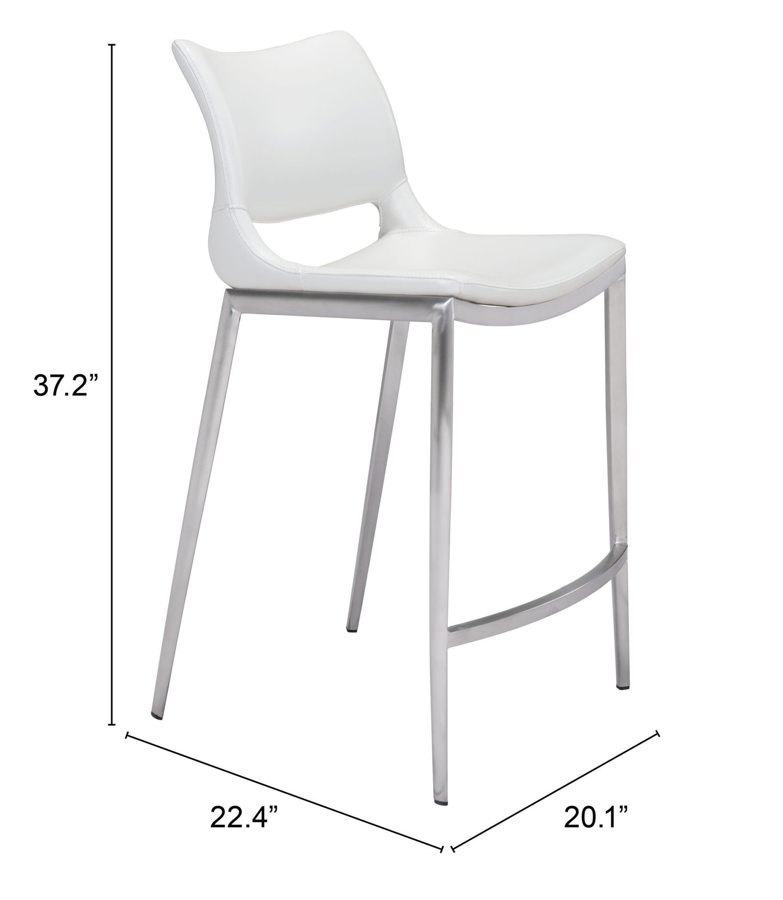 Ace Counter Stool (Set of 2) White & Silver - Image 9