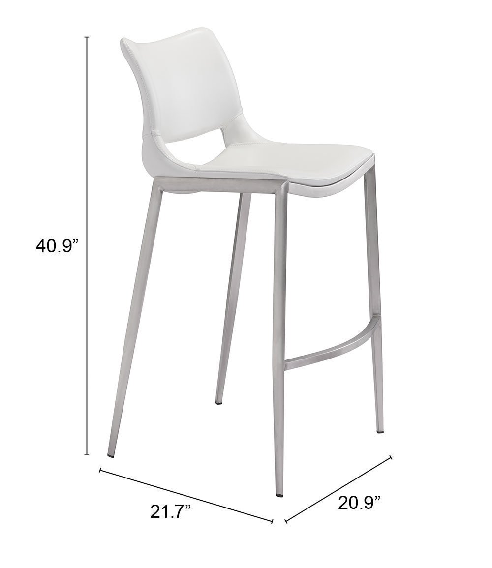 Ace Barstool (Set of 2) White & Silver - Image 10