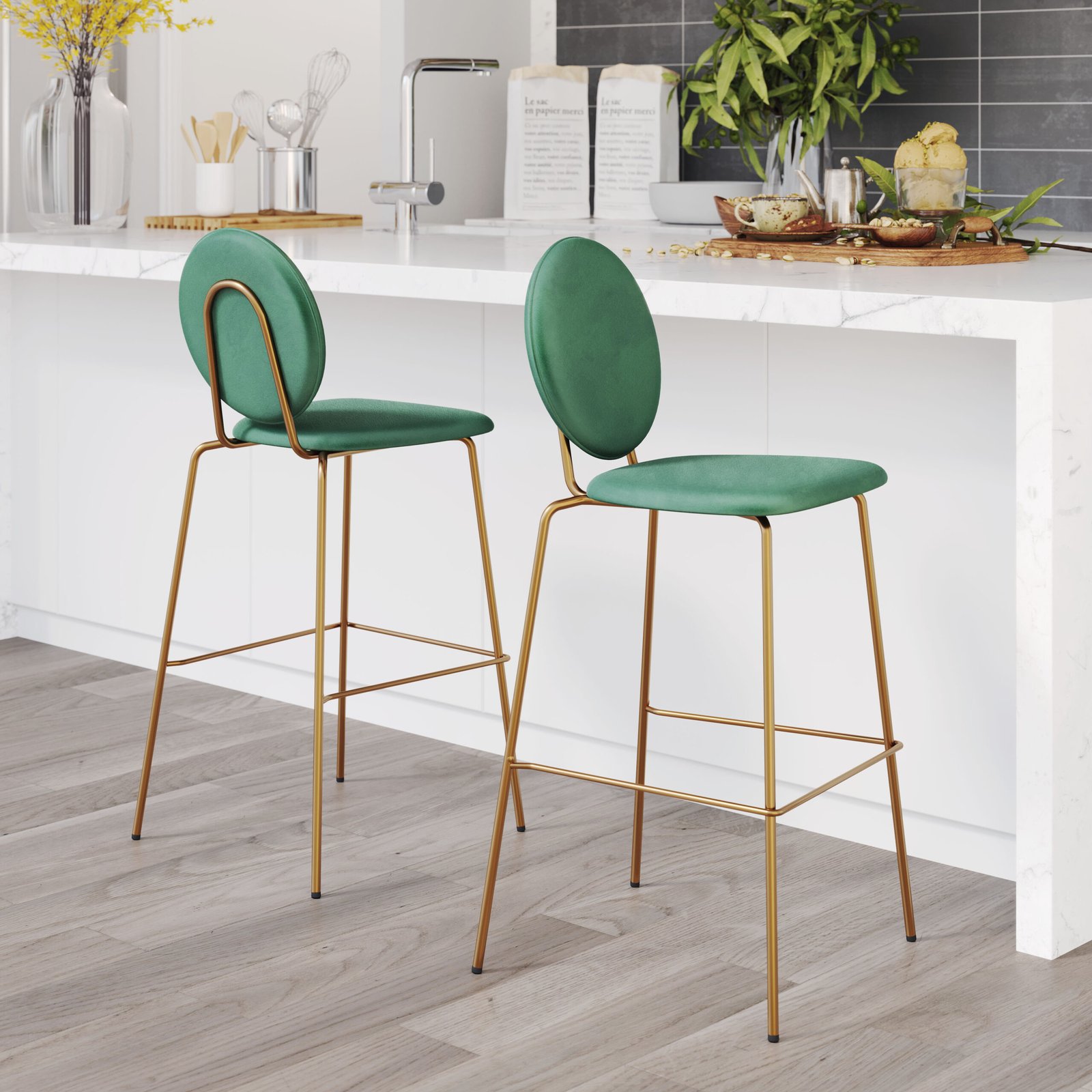 Odessa Barstool (Set of 2) Green & Gold - Image 2