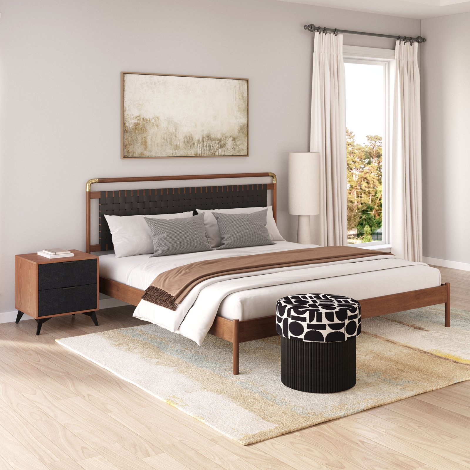 Netz King Bed Black & Walnut