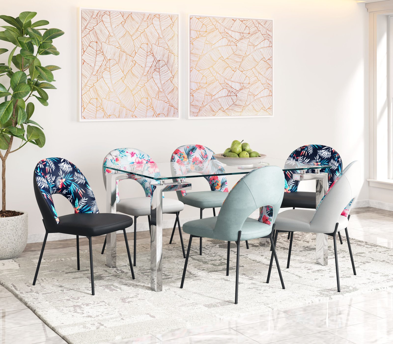 Torrey Dining Chair (Set of 2) Multicolor Print & Gray - Image 3