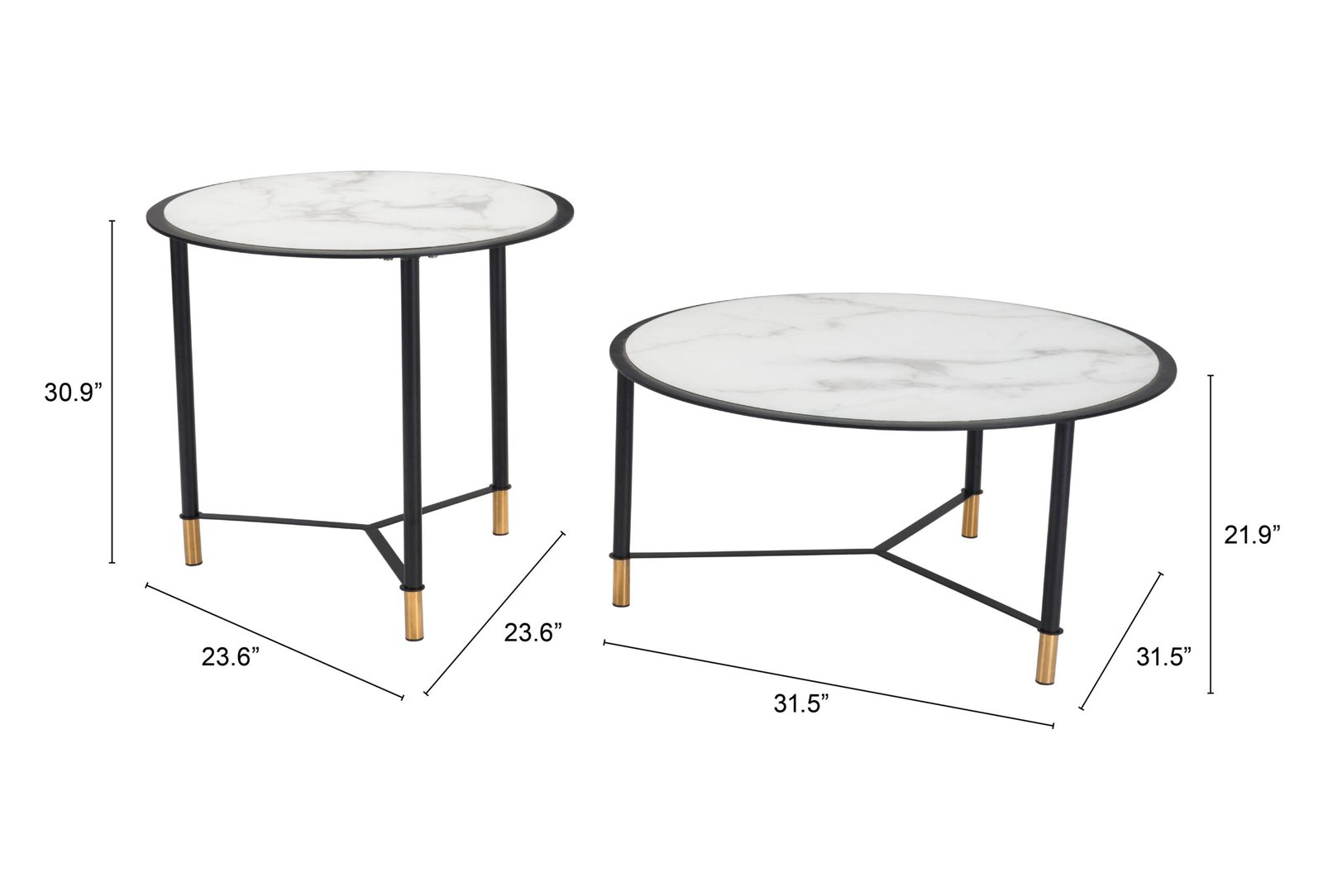 Davis Coffee Table Set (2-Piece) White & Black - Image 11