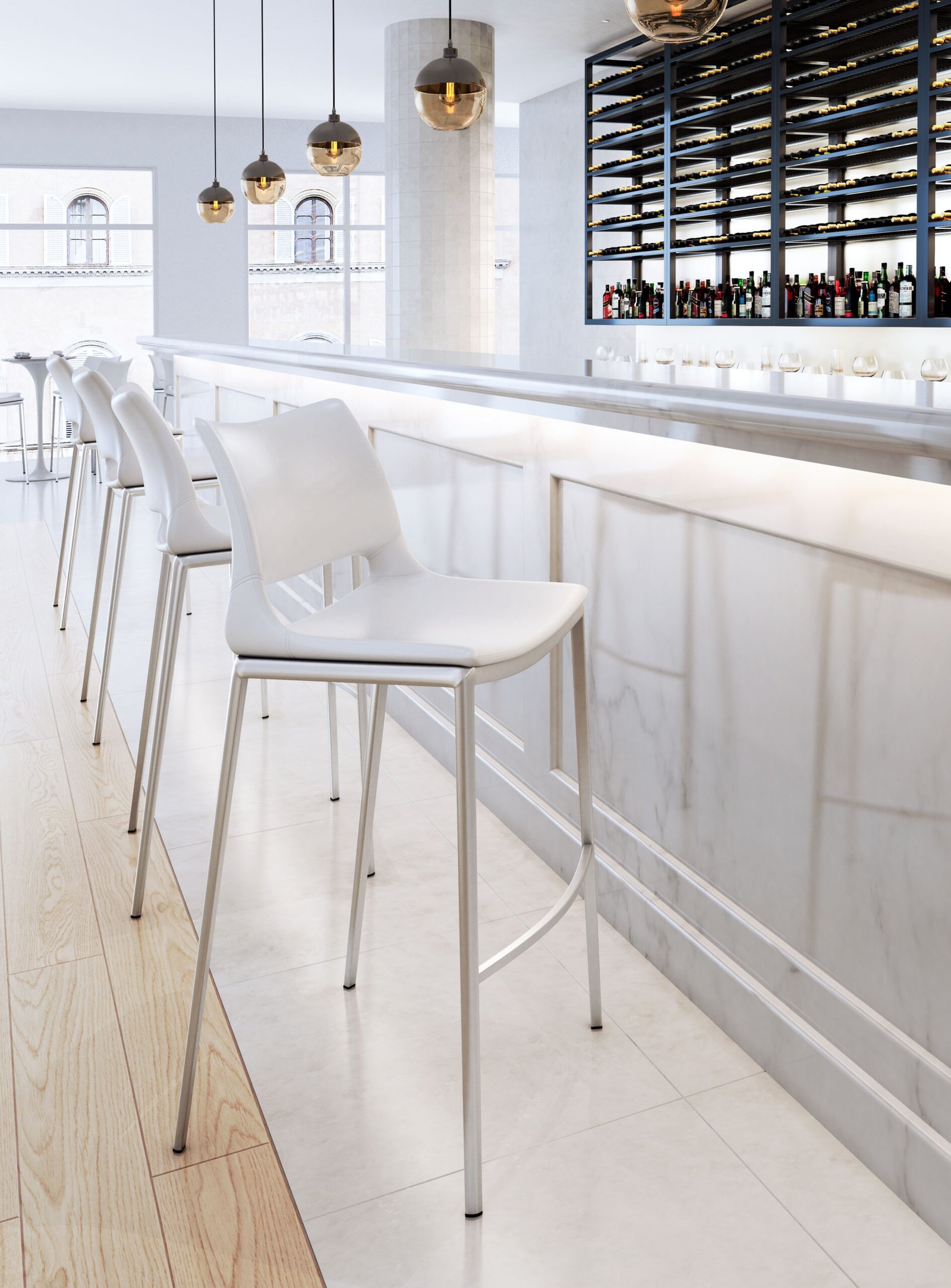 Ace Barstool (Set of 2) White & Silver - Image 2