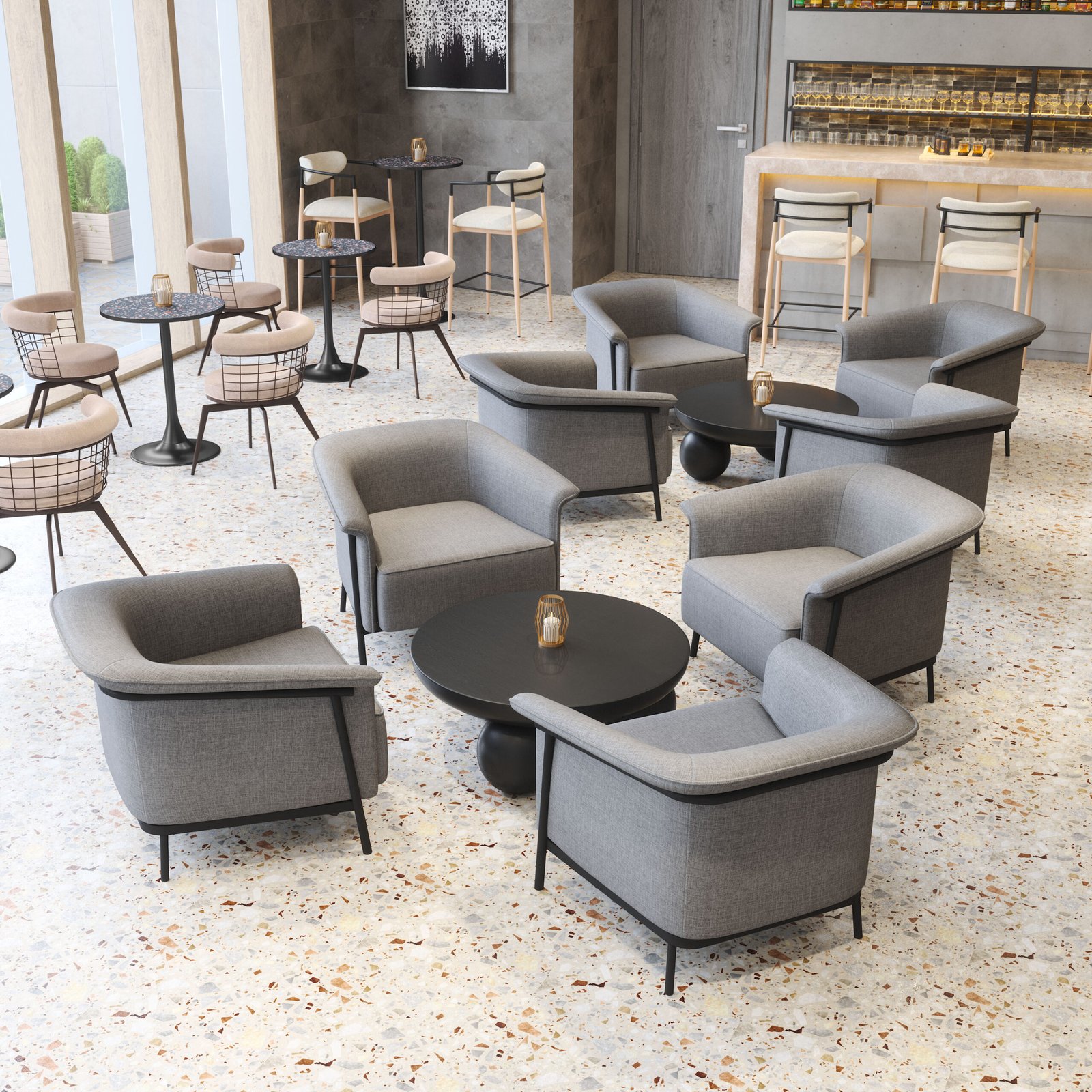 Saku Swivel Dining Chair Beige & Brown - Image 3