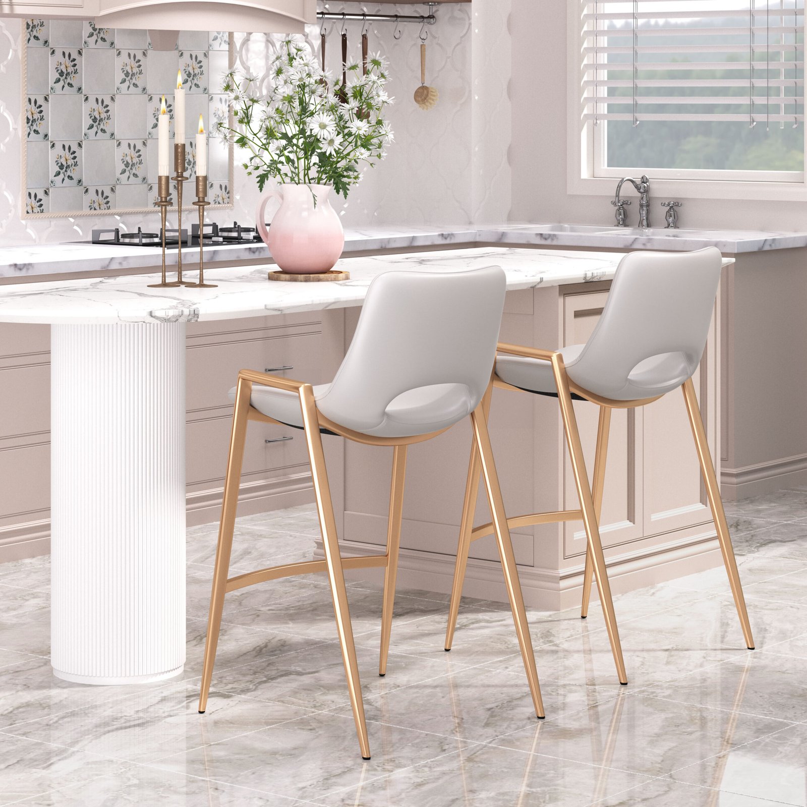 Desi Counter Stool (Set of 2) White & Gold - Image 2