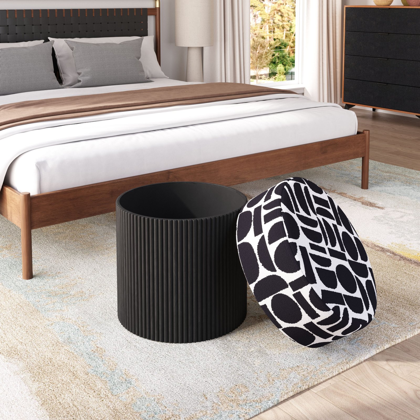 Boto Storage Ottoman Black & White - Image 4