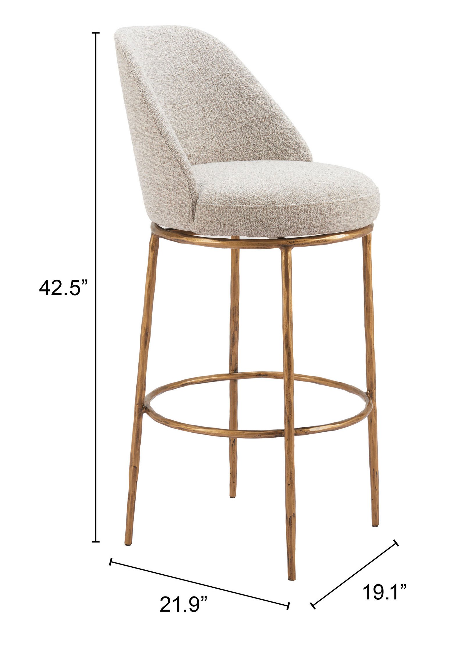 Nordhavn Swivel Barstool Beige & Gold - Image 9